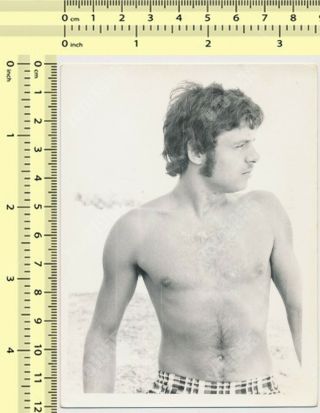 Handsome Shirtless Man With Sideburns Muscular Guy Gay Int Portrait Old Photo