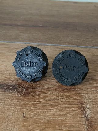 2 - Delco Battery Caps.  Vintage.  40 