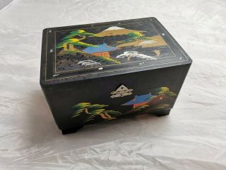 Vintage Japanese Black Lacquered Wood Jewellery Box