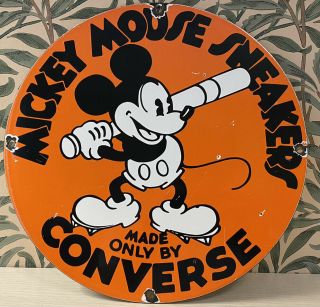 Vintage Converse Porcelain Sign,  Pump Plate,  Gas,  Disney,  Mickey Mouse,  All Star