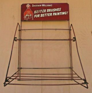 Vintage Sherwin Williams Paints Cover The Earth Metal Brush Display Rack Sign