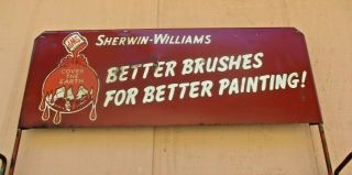 Vintage SHERWIN WILLIAMS PAINTS COVER THE EARTH Metal Brush Display Rack SIGN 2