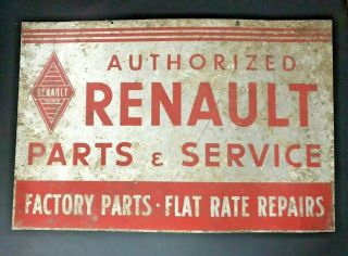 Renault French Automobile Sign Metal Red And Silver 10 X 13 "