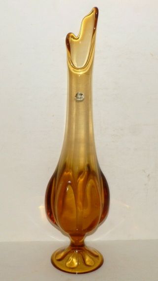 Vintage Viking Amber Glass Epic 6 Petal Pattern Swung Vase Mid Century 18.  5 "