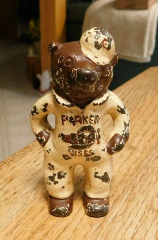 Vintage Pre - War Cast Iron Parker Vises Bear Advertising Paperweight.  Buy It Now