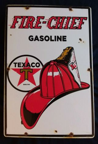 Vintage Texaco Fire - Chief Gasoline / Motor Oil Porcelain Gas Pump Sign