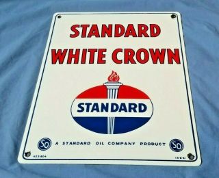Vintage Standard White Crown Gasoline 15 " X 12 " Porcelain Metal Gas & Oil Sign