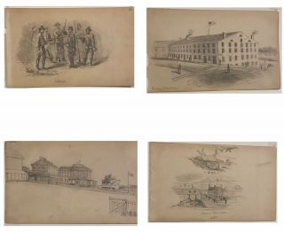 (four) C.  1864 Hand Drawn Pencil Sketches By Civil War Specials/ Artist
