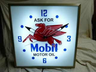 Large Lighted Mobil Oil Gas Station Clock Sign Gulf Oil Sunoco Gas Garage Sign