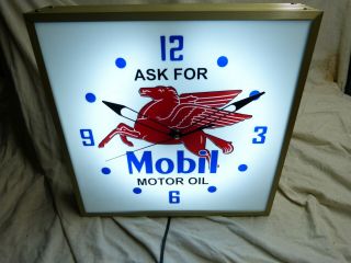 Large lighted Mobil Oil gas station clock sign Gulf oil Sunoco gas garage sign 2