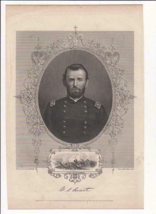 Civil War Union General Ulysses S.  Grant Engraving From M Brady Photo,  1865