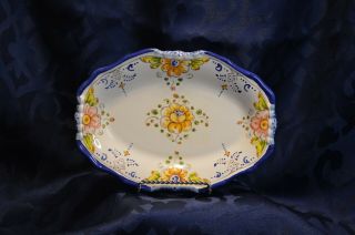 Talavera Hand - Painted Mexican Pottery Wall Plate - Yellow Flowers Blue Boarder