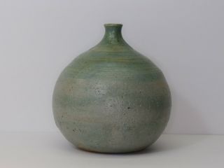Vintage Studio Art Pottery Weedpot/vase Signed 1966 Green Gray Handthrown