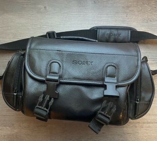 Vintage Sony Black Video Camera Bag,  Camcorder Case,  Leather With Strap