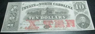Confederate States Of America 10 Ten Dollar Bill 1865 North Carolina