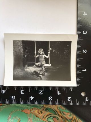 Little Girl In Cowboy Boots Wooden Swing Photograph 1940’s Black White Snapshot 2