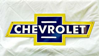 Iconic Porcelain Chevrolet Bow Tie Sign Gas Oil Inside Or Outdoors 20 " X 7 "