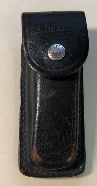 Vtg Schrade Black Usa Pocket Knife Leather Sheath Belt Mount Case Pouch