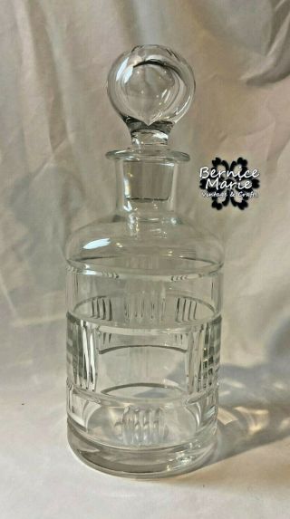 Vintage Hand Blown And Cut Crystal Whiskey Liquor Decanter Round With Stopper