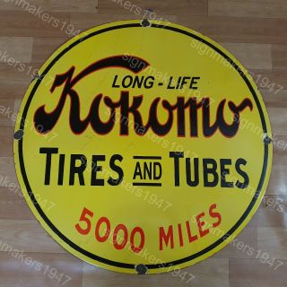 Kokomo Tires & Tubes Porcelain Enamel Sign 30 Inches Round