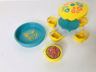 Fisher Price Vintage Little People Pool Patio Table Chairs Umbrella Grill Flower