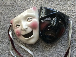 Clay Art Ceramic Face Wall Mask,  Comedy & Tragedy Drama Wall Decor