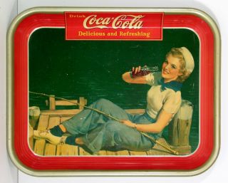 1940 Coca - Cola Tin Lithograph Advertising Tray Sailor Girl Coke Tray Tin Litho