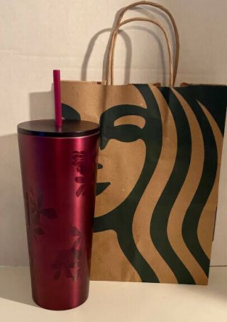 Starbucks Fall 2020 Plum Rose Stainless Steel Tumbler Venti 24oz Cold Cup NWT 3