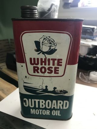 White Rose Outboard Motor Oil Tin Litho Imperial Quart Oil Can Boat Mower
