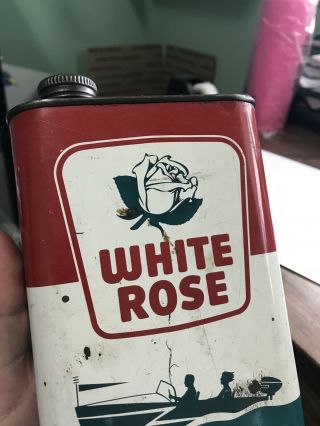 WHITE ROSE OUTBOARD MOTOR OIL TIN LITHO IMPERIAL QUART OIL CAN BOAT Mower 2