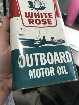 WHITE ROSE OUTBOARD MOTOR OIL TIN LITHO IMPERIAL QUART OIL CAN BOAT Mower 3