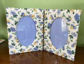 Vintage Laura Ashley Fabric Double Picture Frame - Blue,  White,  Yellow