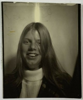 Orb Above Girls Head In The Photobooth,  1972,  Vintage Photo 19653