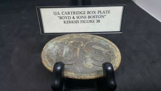 Dug U.  S.  Cartridge Box Plate Soldier Carved Initials On Back Boyd Sons Boston