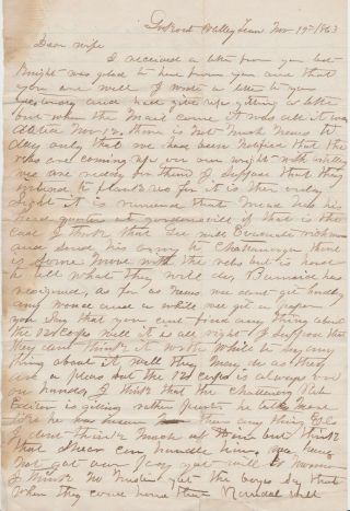 1863 Civil War Soldier Letter - Lookout Valley Tn - 66th Ohio - Great Content