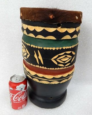 Authentic Vintage African Tribal Carved Wooden Hide Conga Bongo Drum Folk Art