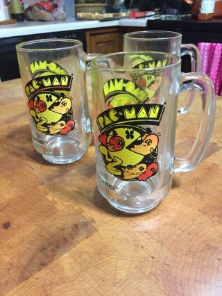 Vintage Pac Man Ghosts Arcade Mug Glass Cup Bally Midway 1982 Pac - Man Set Of 3