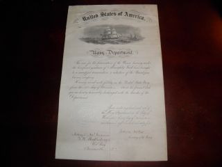 1865 United States Naval Discharge Signed By Secretary Of The Navy Gideon Welles