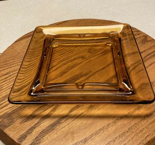 Vintage Mid - Century Modern Mcm Viking Glass Square Amber Gold Ashtray - 8” Square