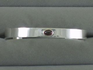 Vtg Sterling Silver Garnet Cuff Bracelet Artisan Signed Ah 925 Mod Levin Style