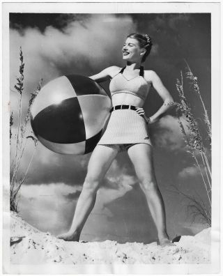 Vintage 1948 Jantzen Swimsuit " Candy " Design Leggy Beach Pin - Up Acme Photograph