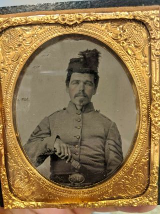1/6th Tintype Of Armed Civil War Soldier