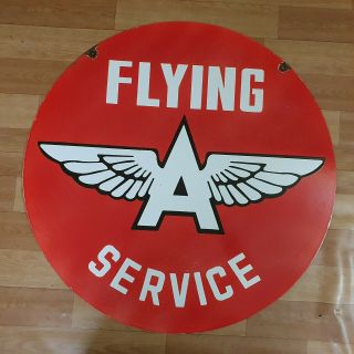 Flying A Service 2 Sided Porcelain Enamel Sign 30 Inches Round