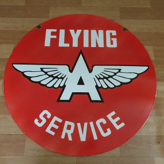 FLYING A SERVICE 2 SIDED PORCELAIN ENAMEL SIGN 30 INCHES ROUND 2