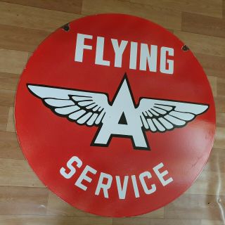 FLYING A SERVICE 2 SIDED PORCELAIN ENAMEL SIGN 30 INCHES ROUND 3