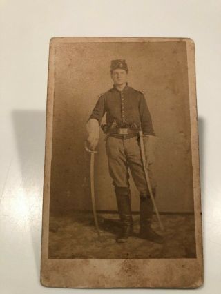 Civil War Soldier Identified Cdv Photograph Of Triple Armed Ny Cavalry