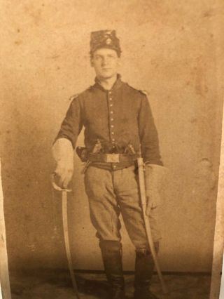 CIVIL WAR SOLDIER IDENTIFIED CDV PHOTOGRAPH of TRIPLE ARMED NY CAVALRY 2