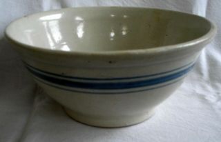 Antique Vintage Red Wing 3 Blue Bands Stoneware Salt Glazed Bowl 10 "