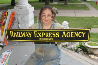 Railway Express Agency Railroad Train Gas Oil 30 " Porcelain Metal Sign