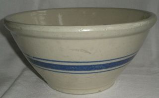 Antique Vintage Red Wing 3 Blue Bands Stoneware Salt Glazed Bowl 9 "